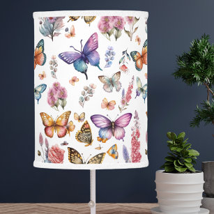Pretty Watercolor Butterfly Floral Garden Pattern Table Lamp