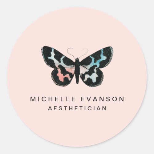 Pretty Watercolor Butterfly Logo Blush Pink Classic Round Sticker