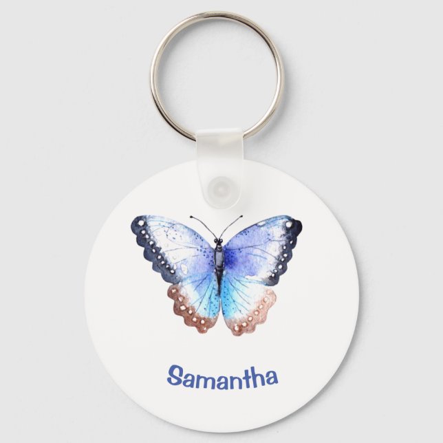 Pretty Watercolor Butterfly with Name Keychain (Front)