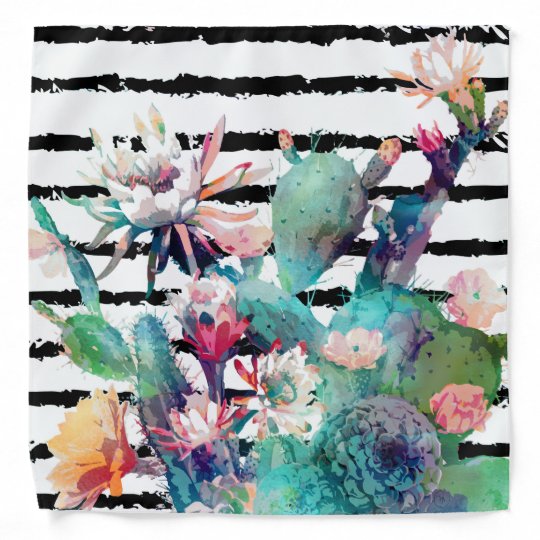 Pretty watercolor cactus floral and stripes design bandana | Zazzle.com