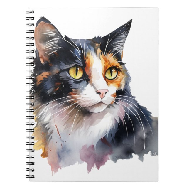 PRETTY WATERCOLOR CALICO CAT NOTEBOOK (Front)