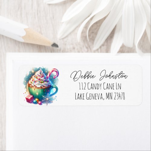 Pretty Watercolor Christmas Cup of Hot Cocoa Label