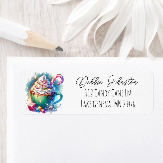 Pretty Watercolor Christmas Cup of Hot Cocoa Label (Insitu)