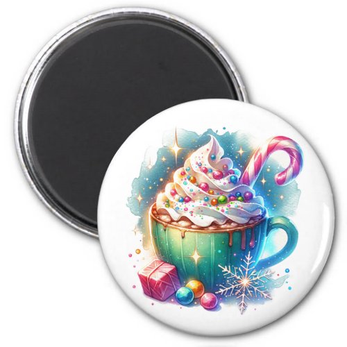 Pretty Watercolor Christmas Cup of Hot Cocoa Magnet