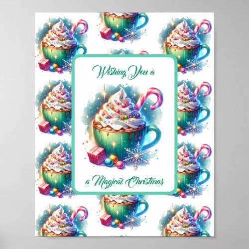 Pretty Watercolor Christmas Cup of Hot Cocoa Poster