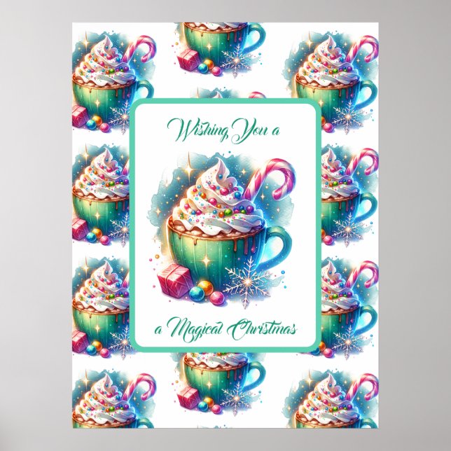 Pretty Watercolor Christmas Cup of Hot Cocoa Poster (Front)