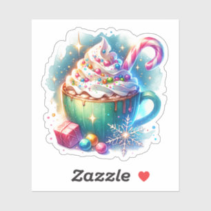 Pretty Watercolor Christmas Cup of Hot Cocoa Sticker