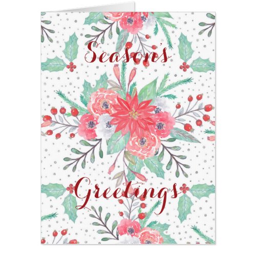 Pretty watercolor Christmas floral and dots design Card