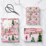 pretty watercolor christmas skating city scene wrapping paper sheets<br><div class="desc">pretty watercolor christmas skating city scene gift giving</div>
