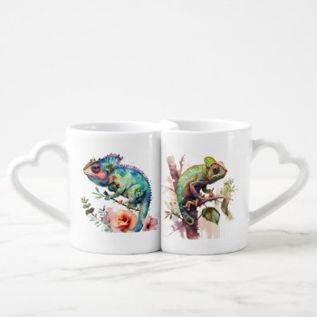 Pretty Watercolor Colorful Chameleons Coffee Mug Set by JLBIMAGES at Zazzle
