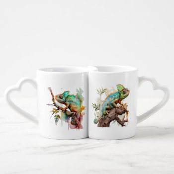 Pretty Watercolor Colorful Chameleons Coffee Mug Set by JLBIMAGES at Zazzle