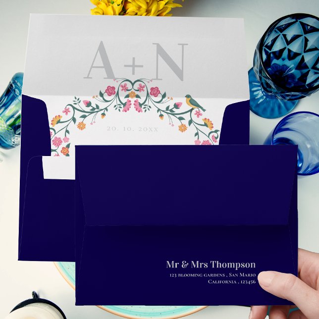 Pretty Watercolor Cute Floral Monogram Wedding  Envelope (Pretty Watercolor Cute Floral Monogram Wedding Envelope)