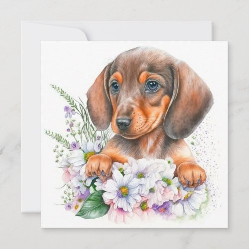 Pretty Watercolor Dachshund Puppy Floral