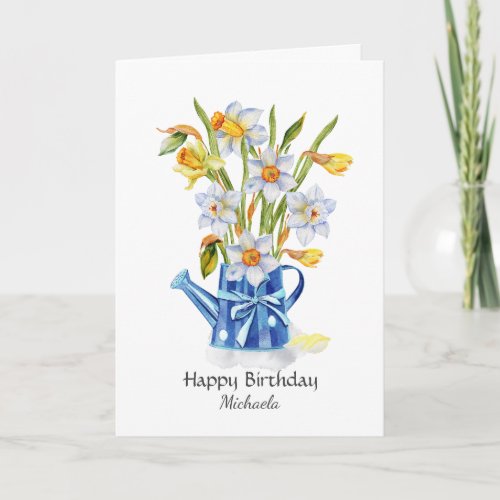 Pretty Watercolor Daffodils in Jug Personalized  Card