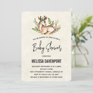 Pretty Watercolor Deer Laying Down Baby Shower Invitation