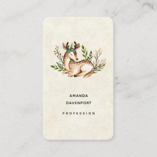 Pretty Watercolor Deer Laying Down Boho Business Card