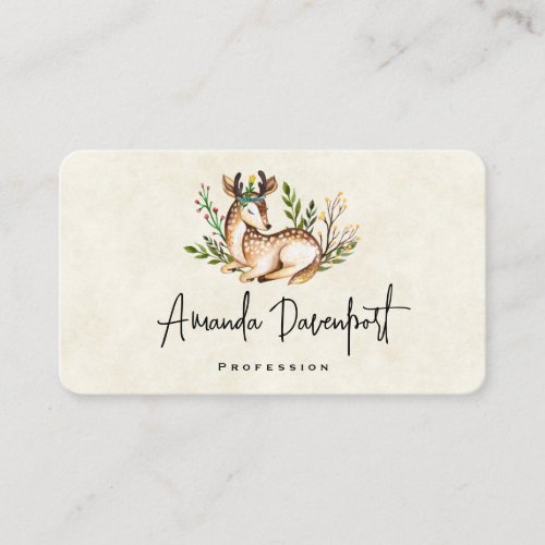 Pretty Watercolor Deer Laying Down Boho Business Card