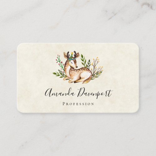 Pretty Watercolor Deer Laying Down Boho Business Card