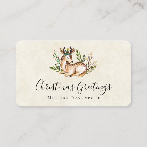 Pretty Watercolor Deer Laying Down Boho Christmas Business Card