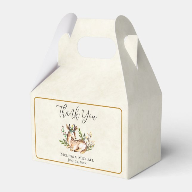  Pretty Watercolor Deer Laying Down Boho Favor Boxes (Front Side)