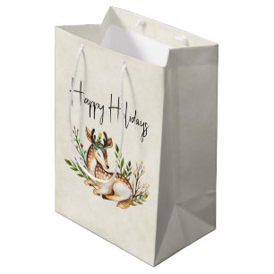Pretty Watercolor Deer Laying Down Boho Holiday Medium Gift Bag