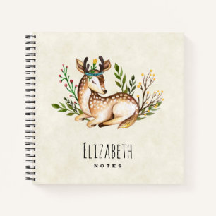 Pretty Watercolor Deer Laying Down Boho Notebook