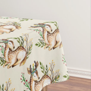 Pretty Watercolor Deer Laying Down Boho Pattern Tablecloth