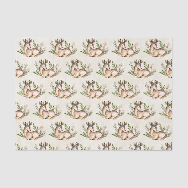 Pretty Watercolor Deer Laying Down Boho Pattern Tissue Paper (Front)
