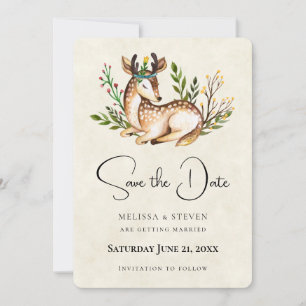 Pretty Watercolor Deer Laying Down Boho Rustic Sav Save The Date