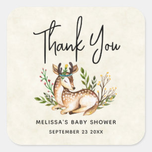 Pretty Watercolor Deer Laying Down Boho Square Sticker