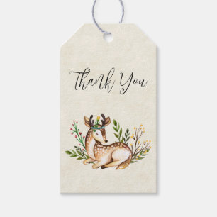 Pretty Watercolor Deer Laying Down Boho Thank You Gift Tags