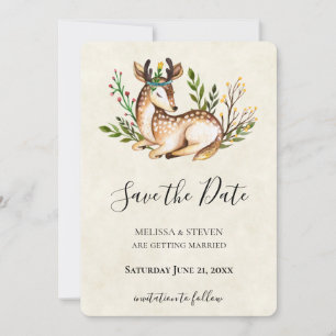 Pretty Watercolor Deer Laying Down Save The Date