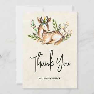 Pretty Watercolor Deer Laying Down Thank You Card