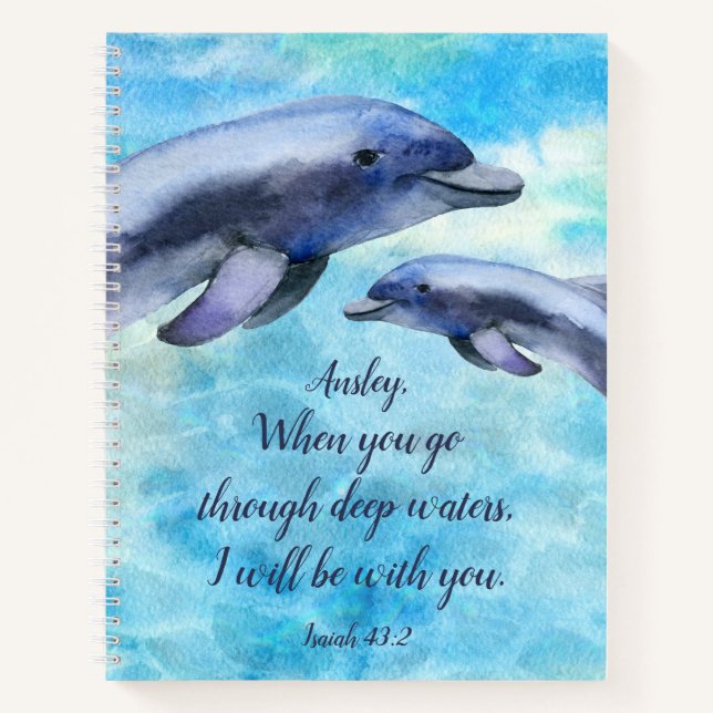 Pretty Watercolor Dolphins Personalized Notebook (Front)