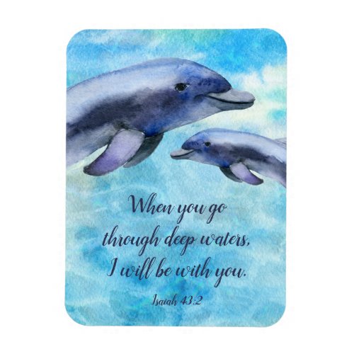 Pretty Watercolor Dolphins  Scripture Magnet