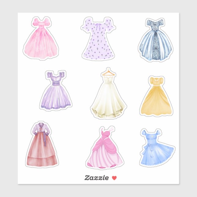 Pretty Watercolor Dresses  Sticker (Sheet)