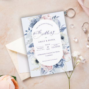 Pretty Watercolor Dusty Blue Floral Wedding Invitation