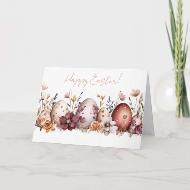 Pretty Watercolor Easter Eggs Holiday Card (Front)