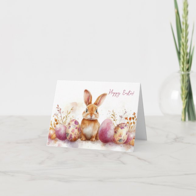 Pretty Watercolor Easter Eggs Holiday Card (Front)