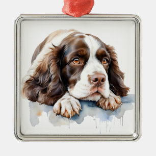 PRETTY WATERCOLOR ENGLISH SPRINGER SPANIEL DOG METAL ORNAMENT
