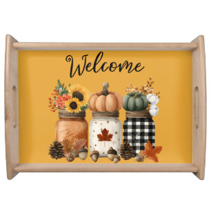 PRETTY WATERCOLOR FALL THEMED MASON JARS SERVING TRAY