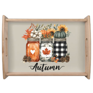 PRETTY WATERCOLOR FALL THEMED MASON JARS SERVING TRAY