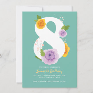 Pretty Watercolor Floral 8th Birthday Party Invite