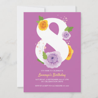 Pretty Watercolor Floral 8th Birthday Party Invite