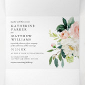 Pretty Watercolor Floral All-In-One Photo Wedding Tri-Fold Invitation (Inside Middle)