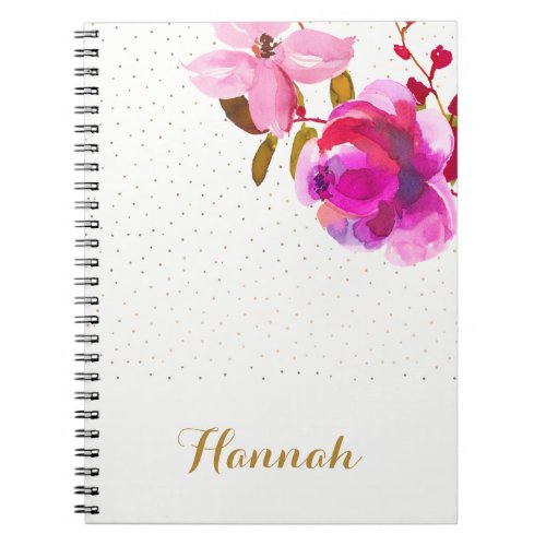 Pretty Watercolor Floral and Dots Add Name Notebook