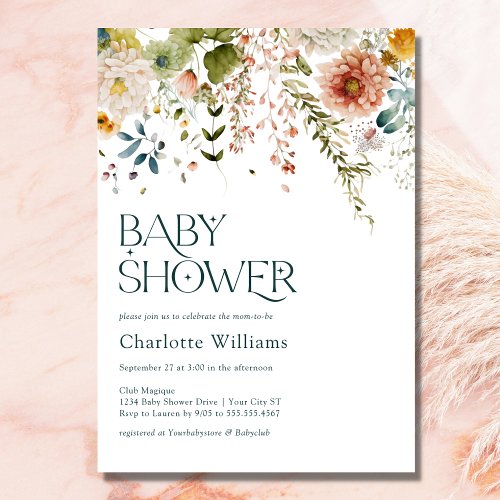 Pretty Watercolor Floral Baby Shower Invitation