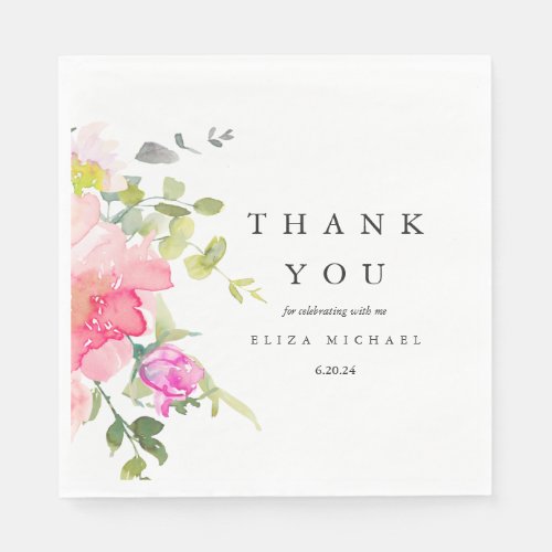 Pretty Watercolor Floral Baby Shower Thank You Napkins