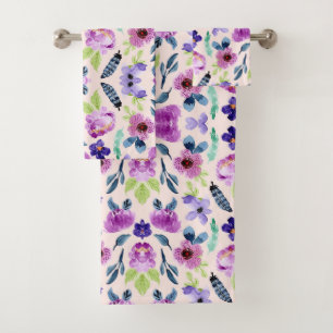 Pretty Watercolor Floral Bath Towel Set