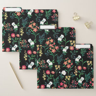 Pretty Watercolor Floral Black Botanical File Folder